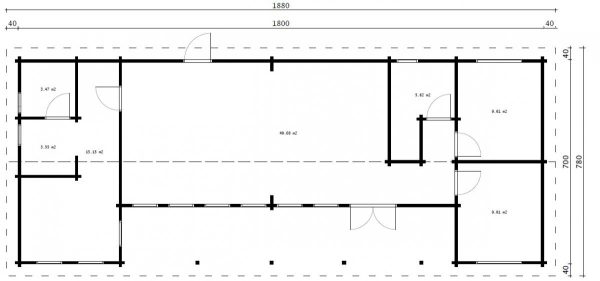 Casa de madera con tres dormitorios Holiday L / 96 m² / 18x7m /