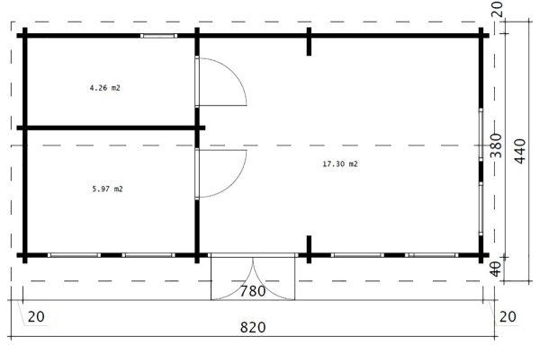 Casa de madera con un dormitorio Sweden G / 4x8m / 70mm