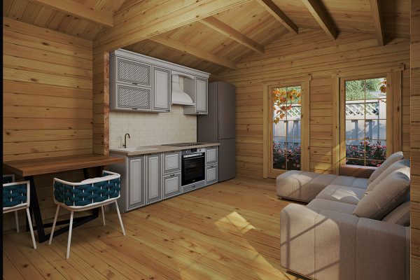 Casa de madera con un dormitorio Sweden G / 4x8m / 70mm