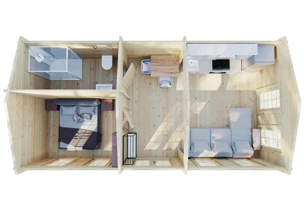 Casa de madera con un dormitorio Sweden G / 4x8m / 70mm