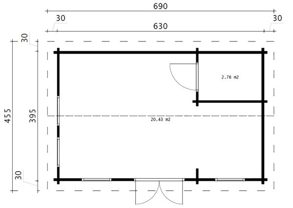Wooden Lodge with Bathroom Sweden A 23m2 / 6 x 4 m / 70mm