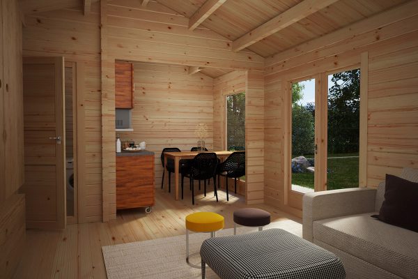 Wooden Lodge with Bathroom Sweden A 23m2 / 6 x 4 m / 70mm